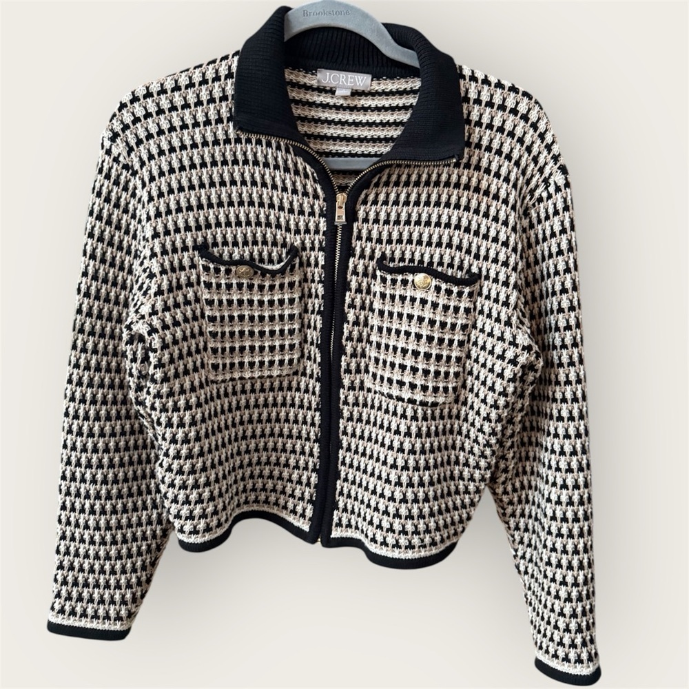 JCREW Jacquard Sweater Jacket in Black Sandstone Antique like NEW
